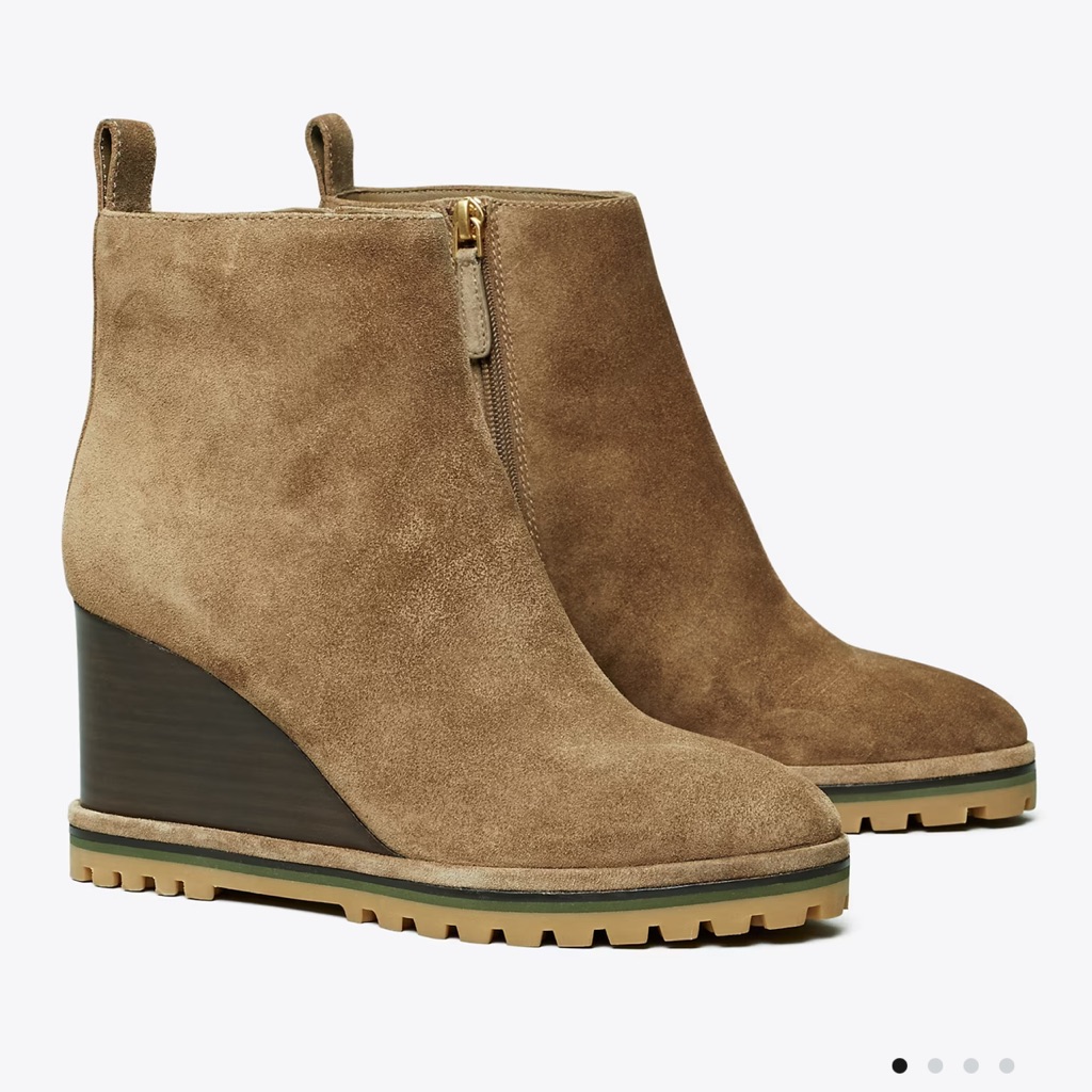 Tory Burch Suede Logo Lug Sole Wedge Boot Size 6.5